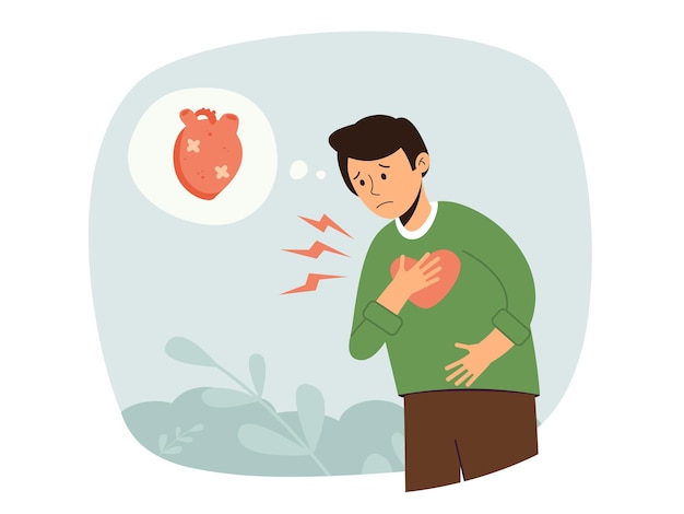 Heart disease concept Man with heart attack or heartache symptom Heart blemish