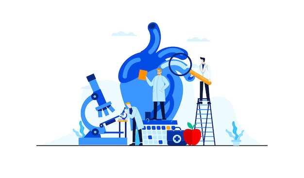 Вектор Плоская иллюстрация болезни сердца исследование доктора исследования для дизайна концепции лечения