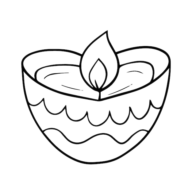 Heart Diwali diya lamp vector sketch Hand drawn Diwali deepak doodle greeting card