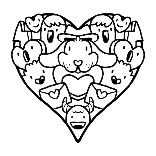 Heart Doodle Cute Valentine Coloring Page