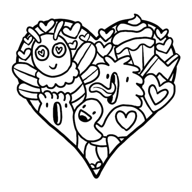 Heart Doodle Cute Valentine Coloring Page