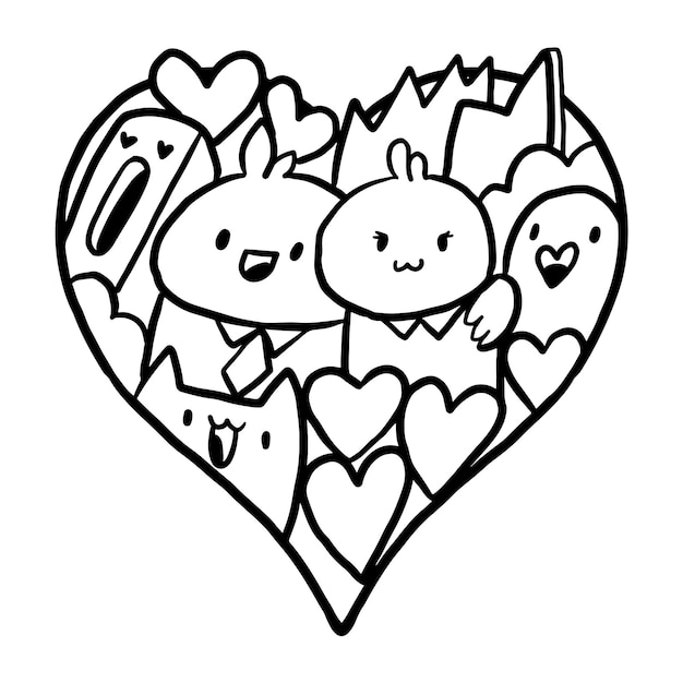 Vector heart doodle cute valentine coloring page