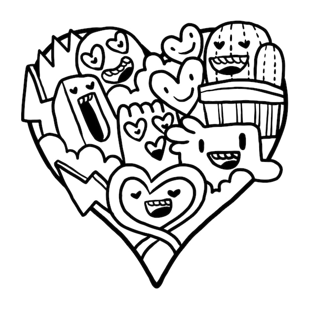 Heart Doodle Cute Valentine Coloring Page