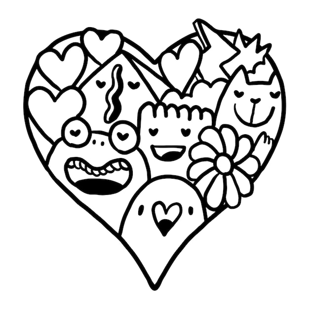 Heart Doodle Cute Valentine Coloring Page