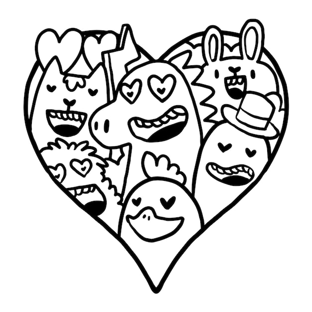 Vector heart doodle cute valentine coloring page