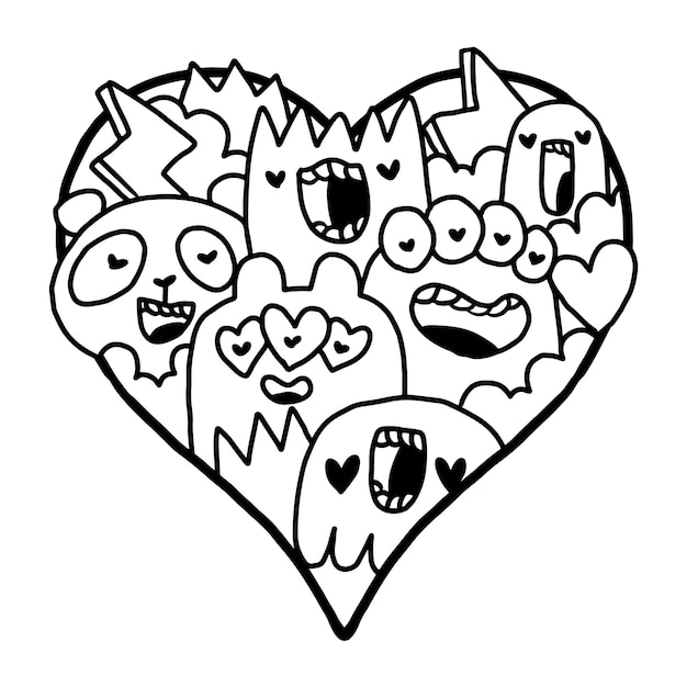 Heart Doodle Cute Valentine Coloring Page