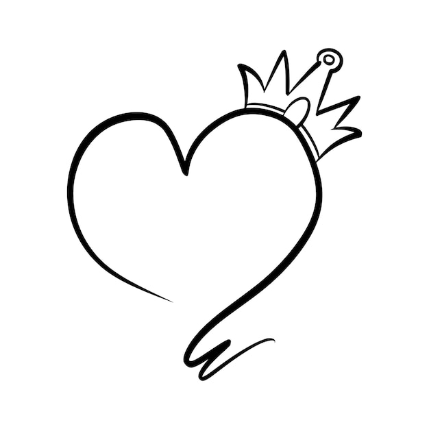 Heart doodle Love with crown Vector Illustration