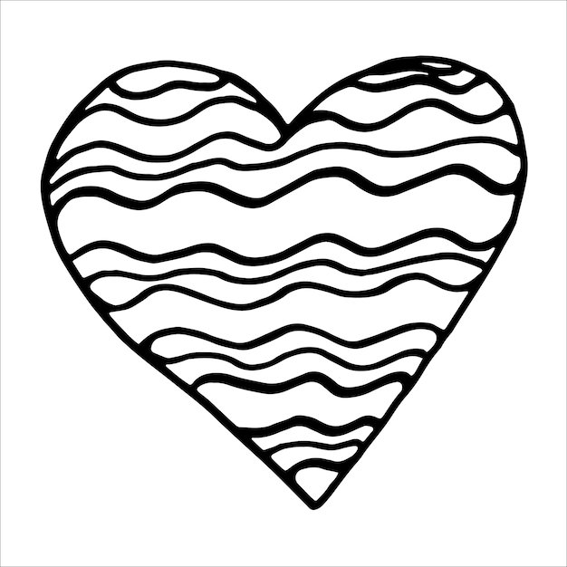 Сердечные каракули, нарисованные вручную любовные иллюстрации, черный контурный вектор сердца, выделенный на белом фоне