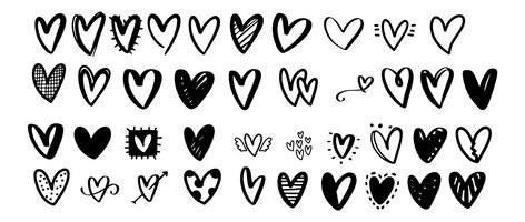 Vector heart doodles set hand drawn hearts collection romance and love illustrations