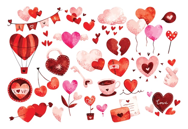 Vector heart doodles watercolor  , valentine's design element