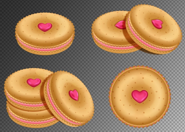 Heart Filled Strawberry Cream Cookies Set