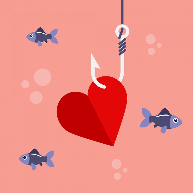 Vector heart on fishing hook