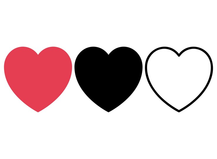 Vector heart in flat glyph and outline