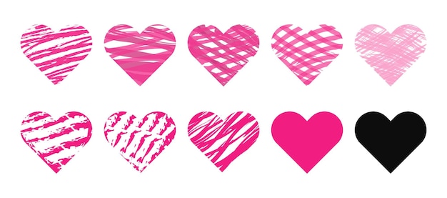 Плоский векторный дизайн сердца в наборе с розовым цветом и различными формами