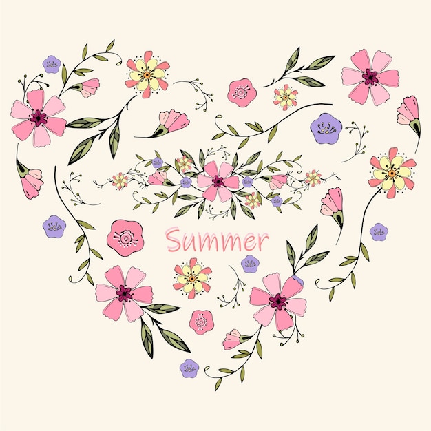 Vector heart of flowers summer