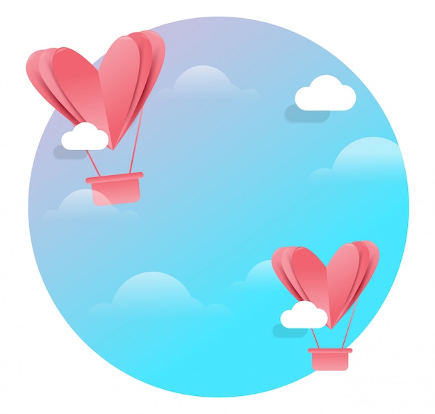 Heart flying on blue background. concept background of love, valentine's day