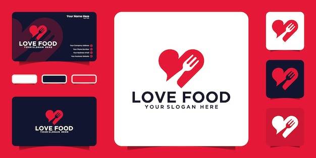 Heart and fork concept love food logo design inspiration and business card design