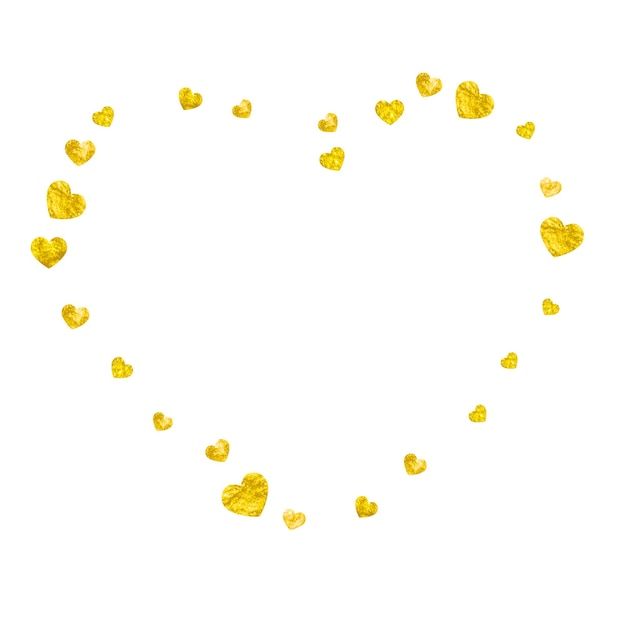 heart frame background with gold glitter hearts valentines day vector confetti hand drawn texture