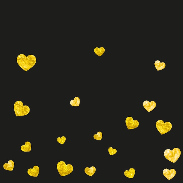 Heart frame background with gold glitter hearts valentines day vector confetti hand drawn texture