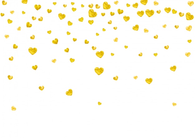 Vector heart frame background with gold glitter hearts.