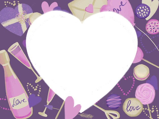 Heart frame with love background illustration in pink purple color