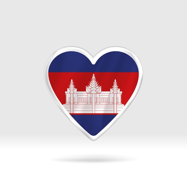 Heart from Cambodia flag. Silver button star and flag template. Easy editing and vector in groups.