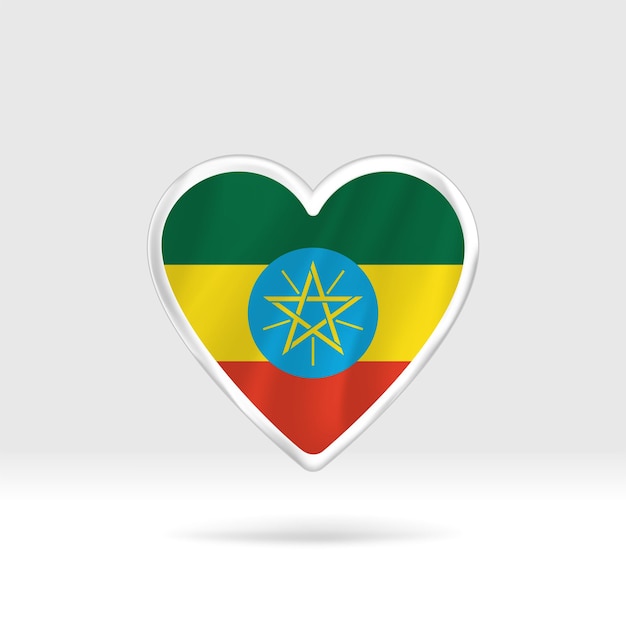 Heart from Ethiopia flag. Silver button star and flag template. Easy editing and vector in groups.