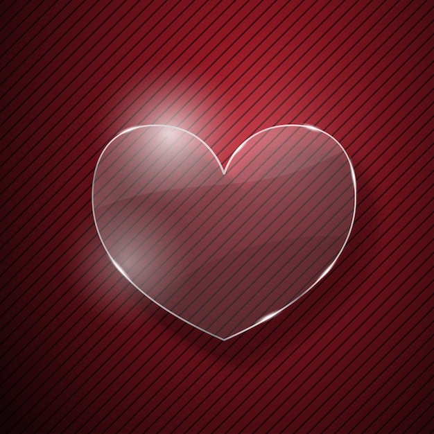 Vector heart from glass on red striped background