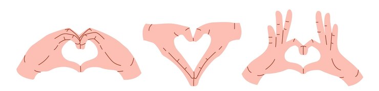 Vector heart gesture with fingers hands showing heart gesture set