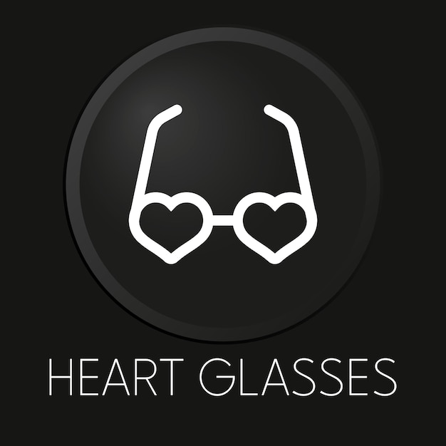 Heart glasses minimal vector line icon on 3d button isolated on black background premium vectorxa