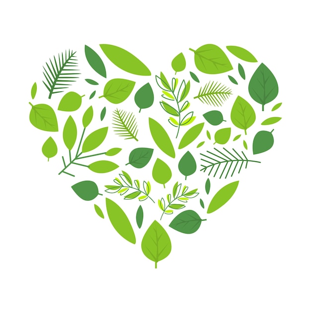 Vector heart of green tree leaves spring season element vector illustration