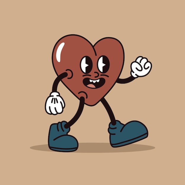 Vettore heart in groove stile sorridente vintagefan personaggio felice illustrazione di cartoni animati vector