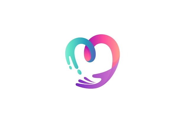 Heart hand care logo in modern colorful design style