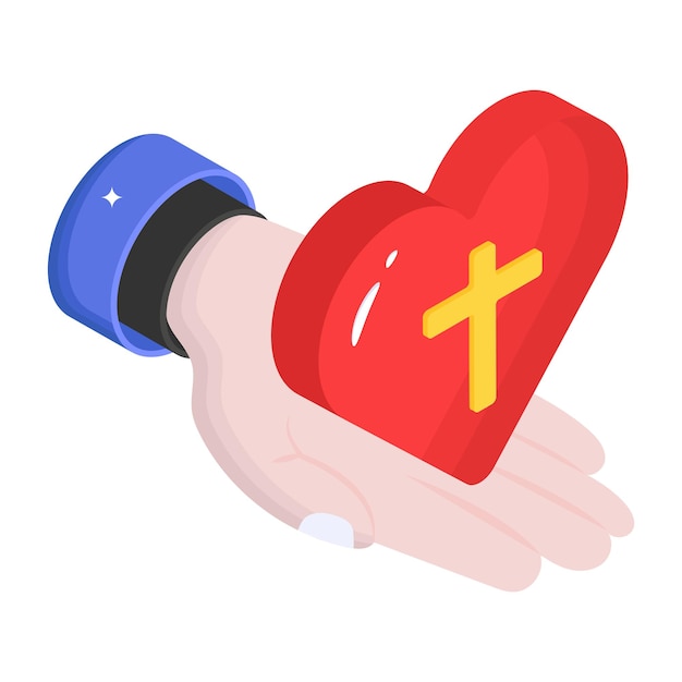 Vettore cuore su un concetto di mano di icona isometrica di carità