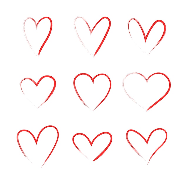 Heart hand drawn grunge icons set isolated on white background. For poster, wallpaper and Valentine's day. Collection of hearts, creative art.