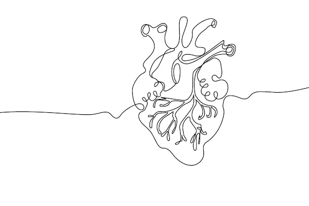 ハート 手描きアイコン 連続線画 人間の臓器 創造的な抽象芸術の背景 トレンディなコンセプト 1 つの単一ラインのデザイン アウトライン シンプルなイメージ 黒と白の色 ベクトル