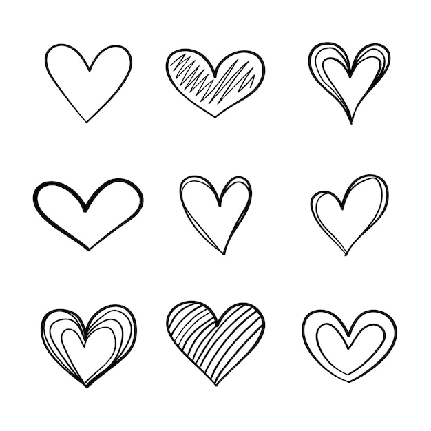 Heart hand drawn icons set isolated on white background For poster wallpaper and Valentine's day Collection of hearts creative art