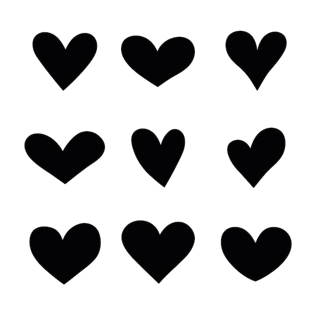 Icone disegnate a mano del cuore impostate isolate su sfondo bianco per lo sfondo del poster e il giorno di san valentino collezione di cuori di arte creativa