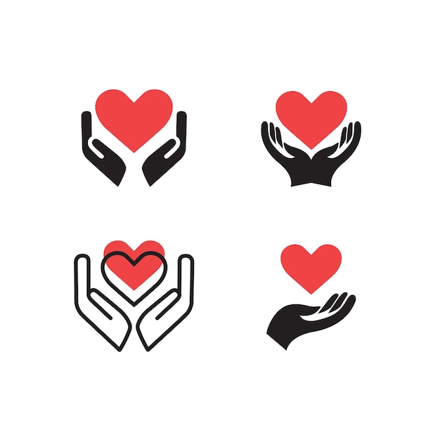 Heart in hand icons set Hands holding heart icon Love icon Health medicine symbol