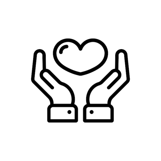 Heart in hands line icon. Donating. Help icon. Give love. Volunteer service. Vector on isolated white background. EPS 10.