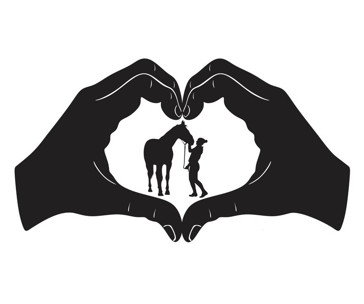 heart hands with girl and horse love handmade silhouette 4