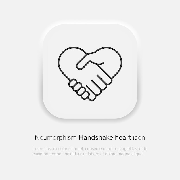 Heart handshake vector icon in trendy neumorphism style. Neumorphic design. Vector EPS 10