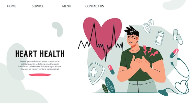 Heart health and cardiology website banner template flat vector illustration