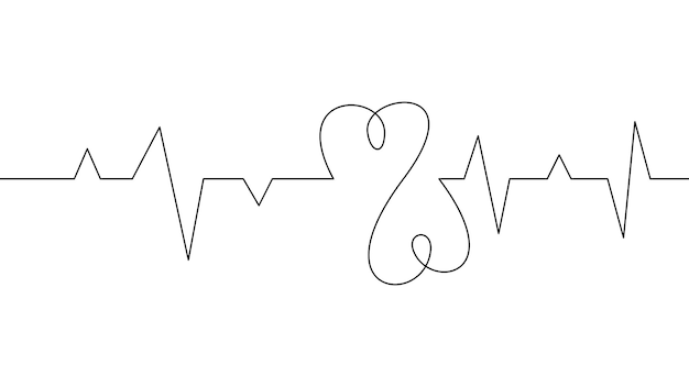 Illustrazione grafica del battito cardiaco del cuore in stile artistico a linea continua utilizzato per l'arredamento e lo sfondo