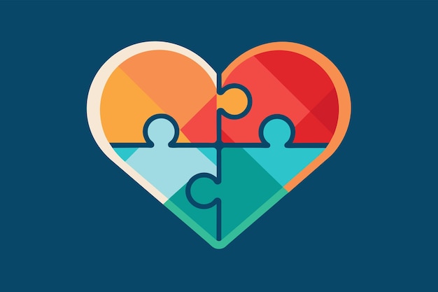 Vector heart icon constructed from puzzle pieces representing the connection and love that builds relationships