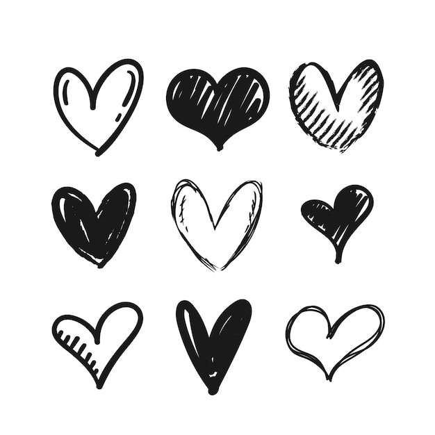 Heart icon doodles set