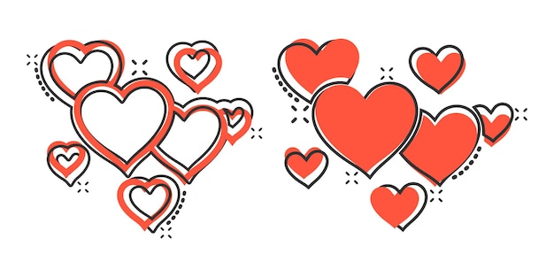 Вектор Иконка сердца в комическом стиле любовь мультяшный векторная иллюстрация на белом изолированном фоне романтический эффект всплеска бизнес-концепция