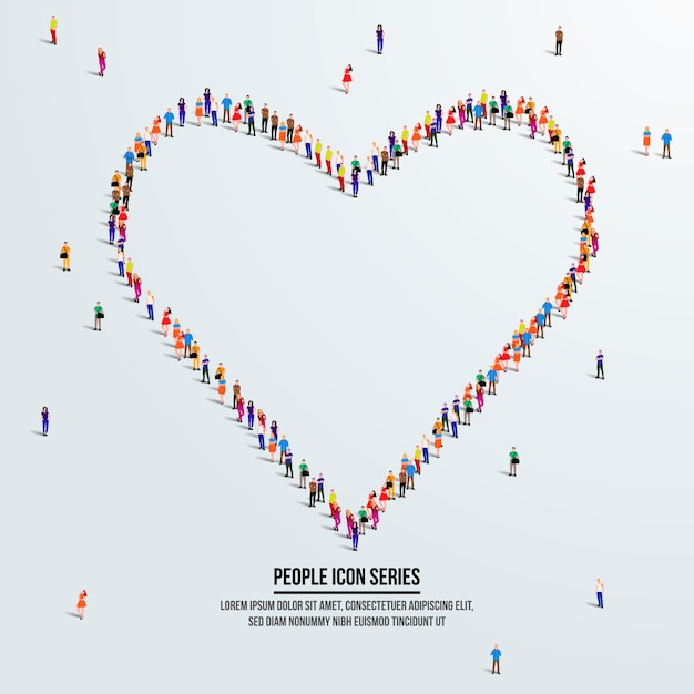 Vector heart icon or love concept. large group of people form to create a shape heart or love. vector.