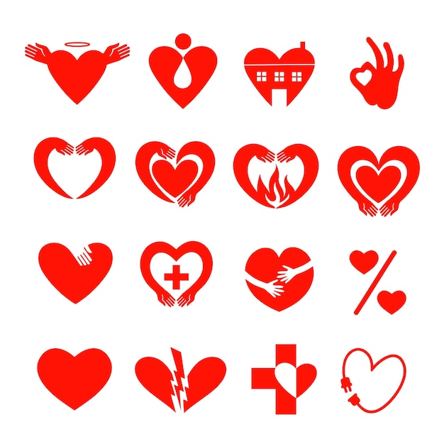 Heart icon set elements for medicine pharmacy symbols emblems for valentine's day