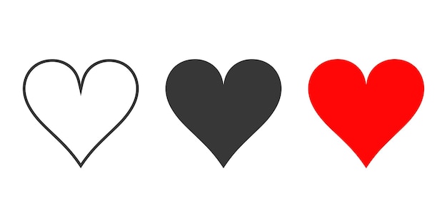 Heart icon set or Red black and outline heart icons and Love icon set